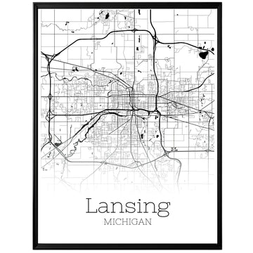 Lansing Michigan City Map Poster - GroovyGrove