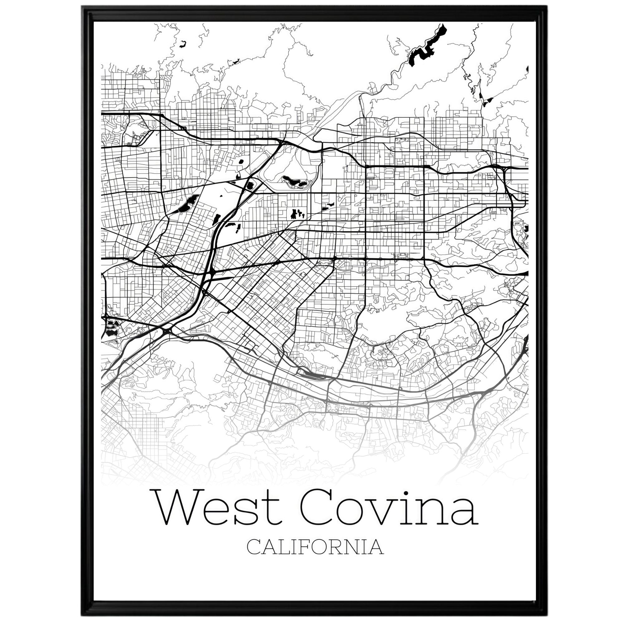 West Covina California City Map Poster - GroovyGrove