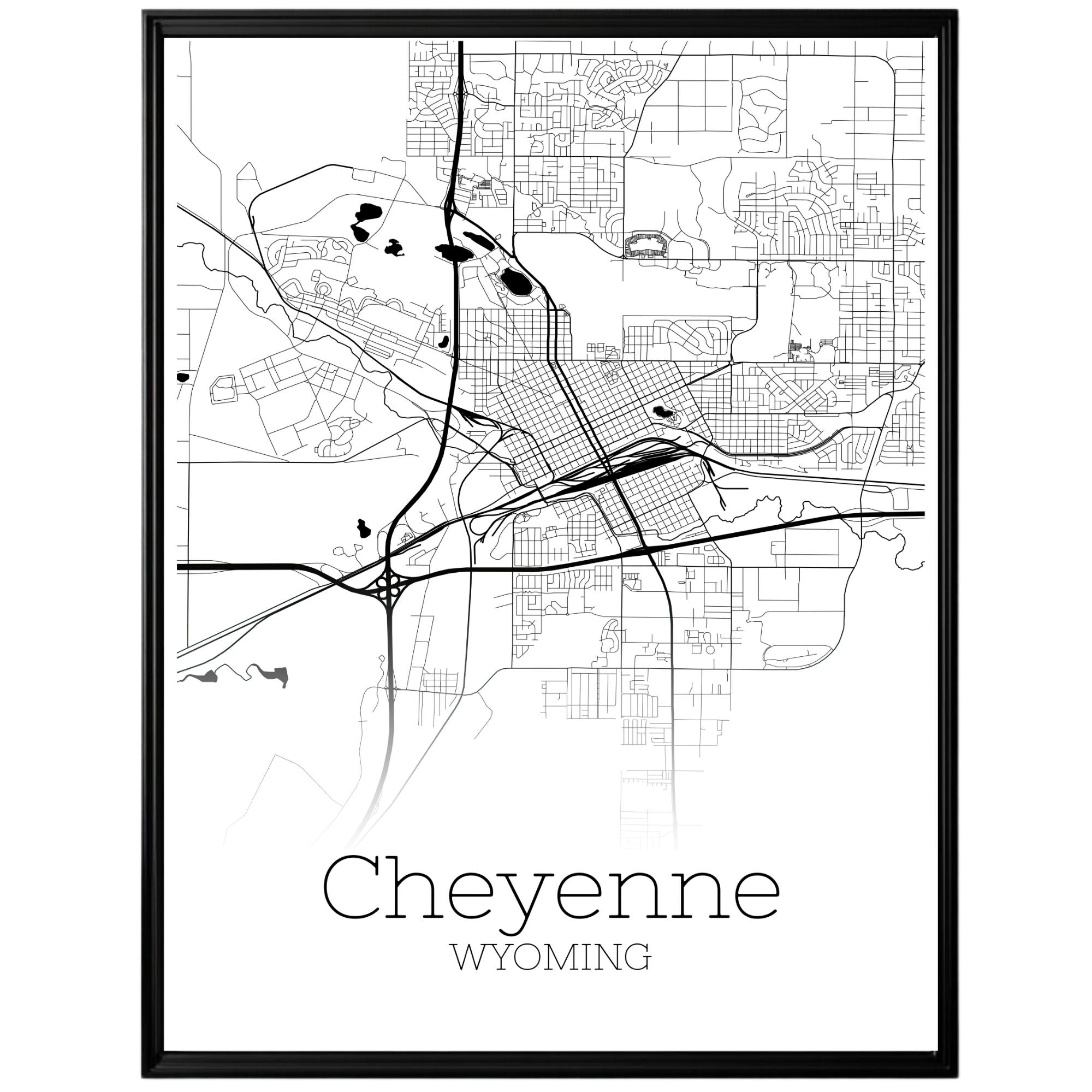 Cheyenne Wyoming City Map Poster - GroovyGrove