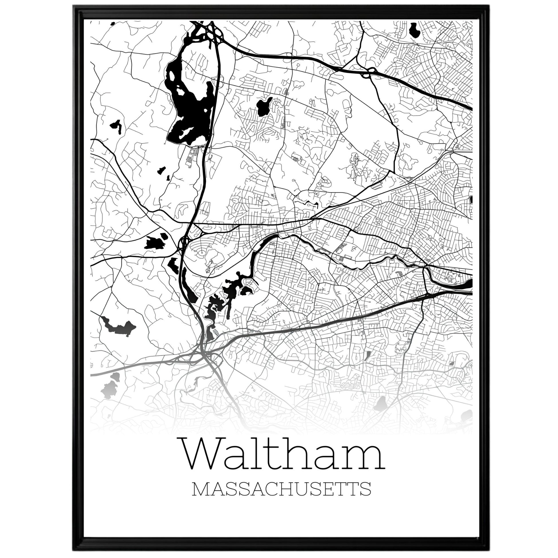 Waltham Massachusetts City Map Poster - GroovyGrove