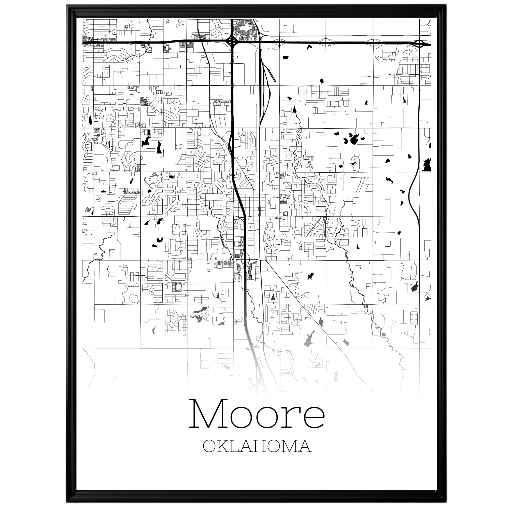 Moore Oklahoma City Map Poster - GroovyGrove