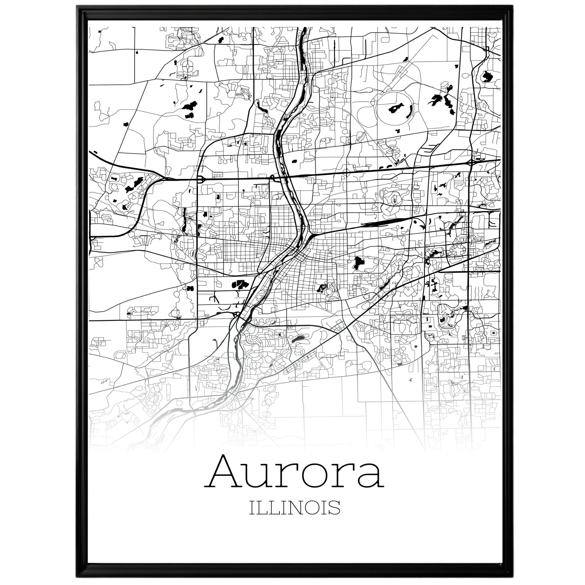 Aurora Illinois City Map Poster - GroovyGrove