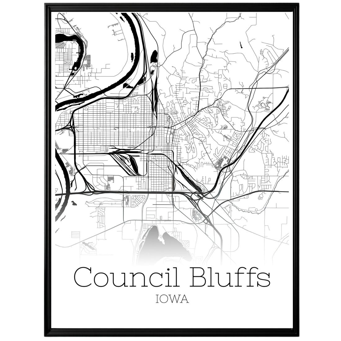 Council Bluffs Iowa City Map Poster - GroovyGrove