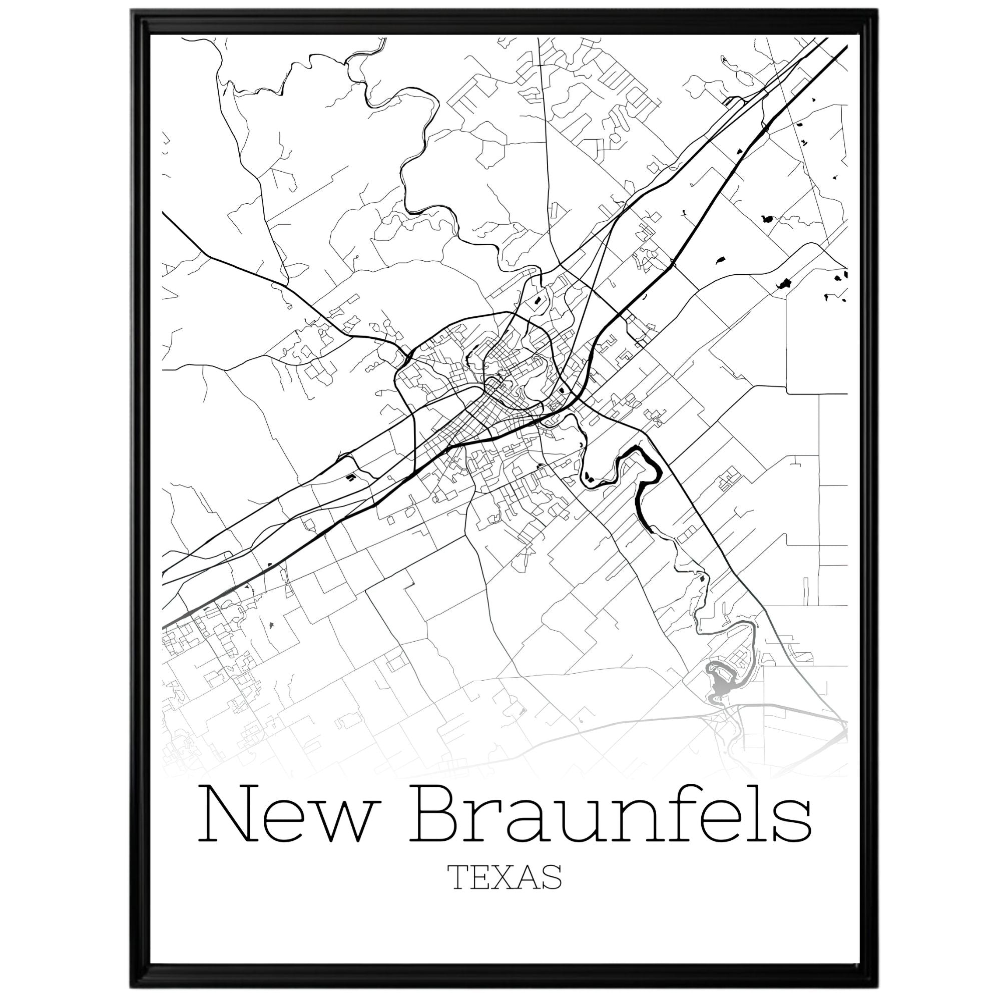 New Braunfels Texas City Map Poster - GroovyGrove