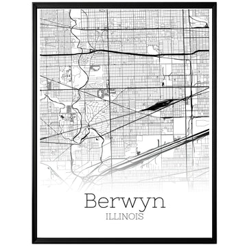 Berwyn Illinois City Map Poster - GroovyGrove