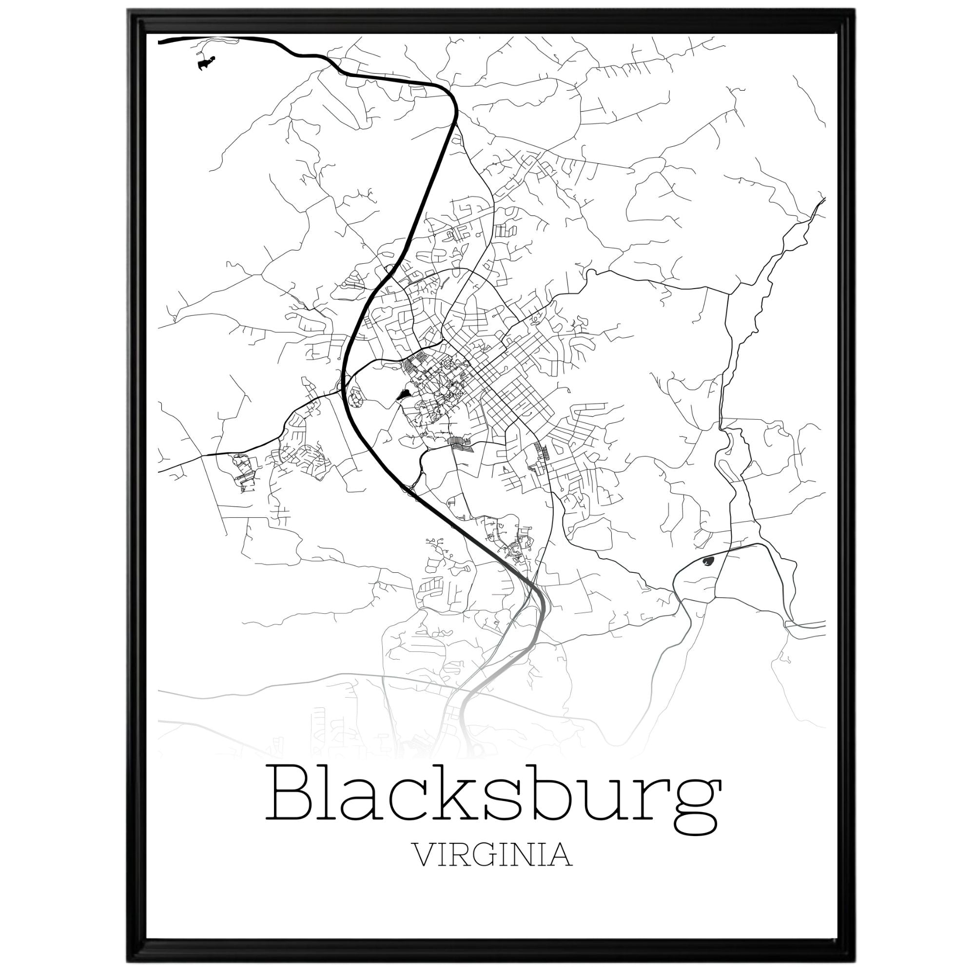 Blacksburg Virginia City Map Poster - GroovyGrove