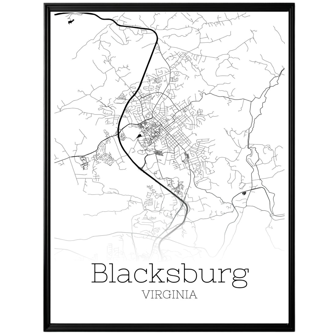 Blacksburg Virginia City Map Poster - GroovyGrove