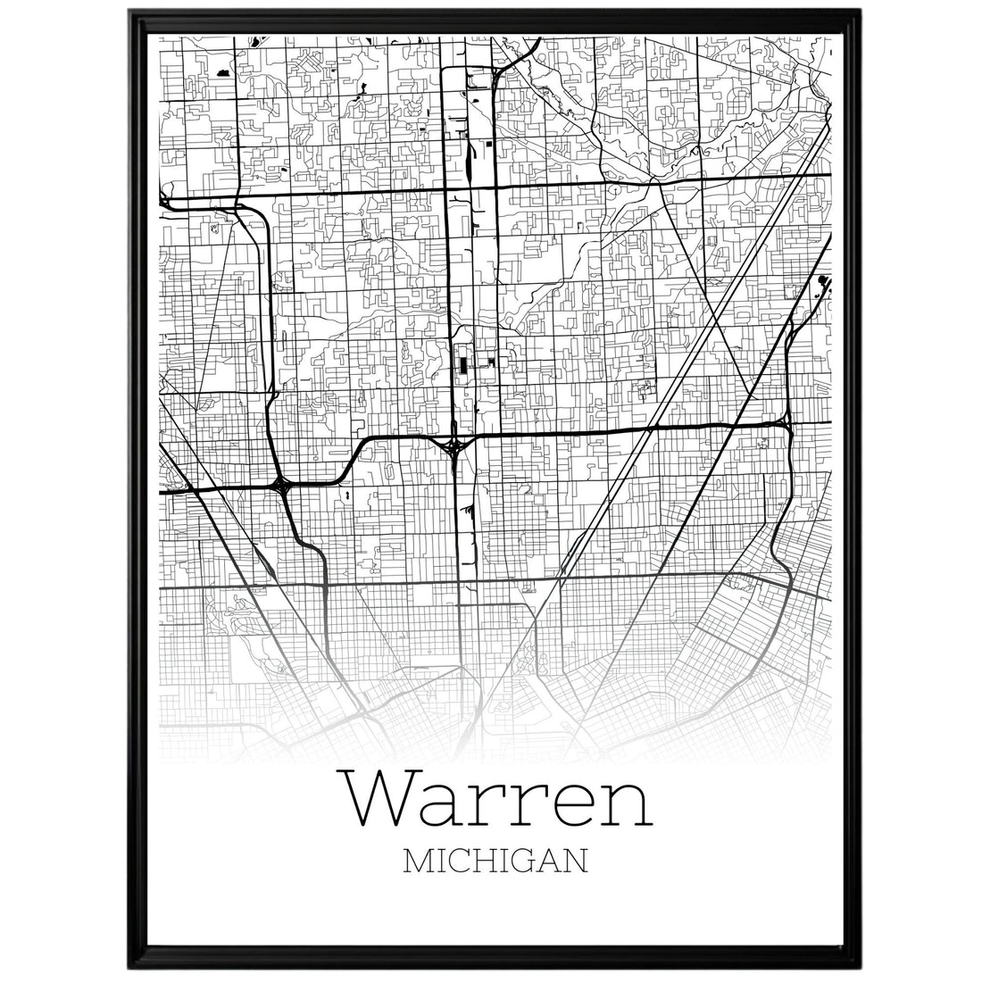 Warren Michigan City Map Poster - GroovyGrove