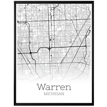 Warren Michigan City Map Poster - GroovyGrove