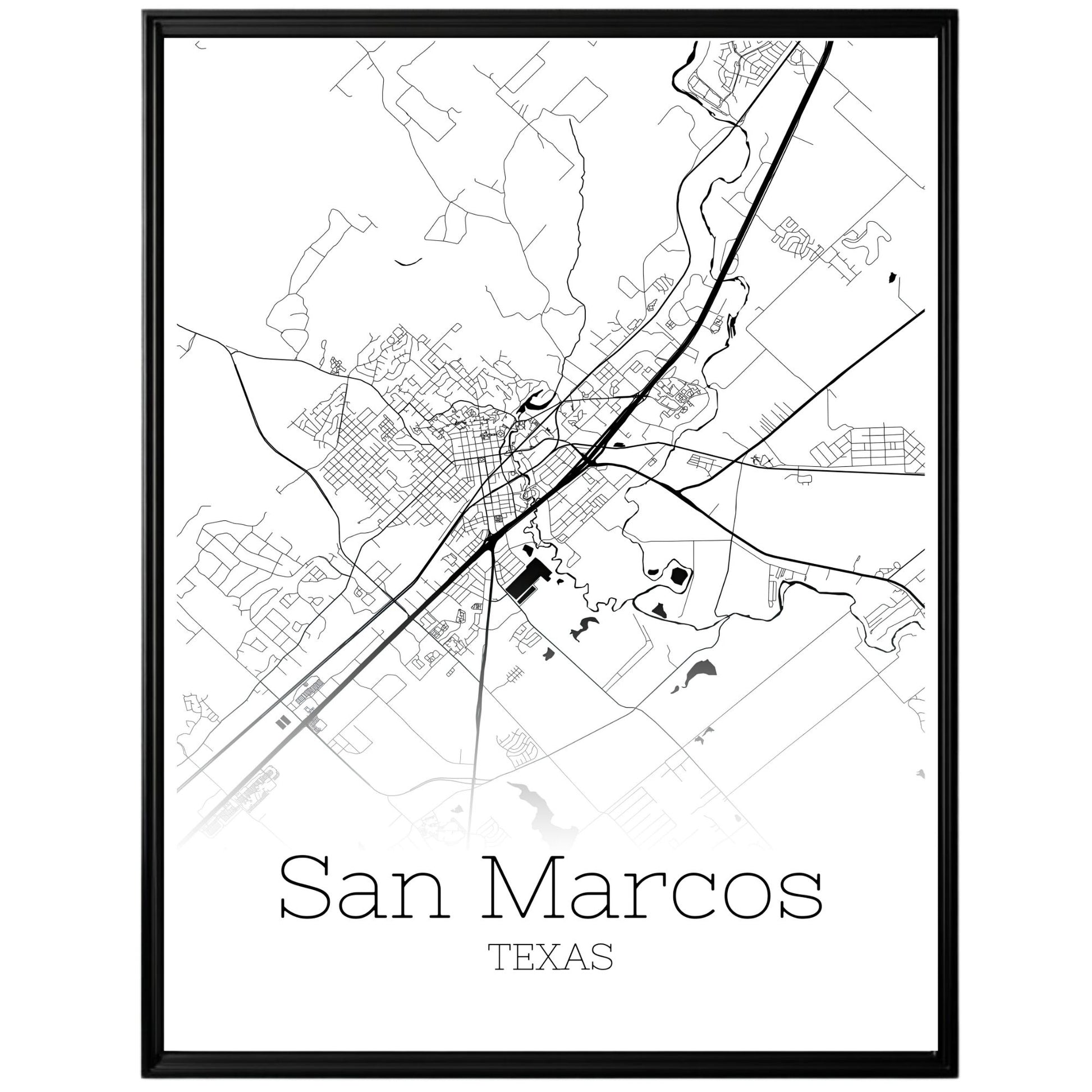 San Marcos Texas City Map Poster - GroovyGrove