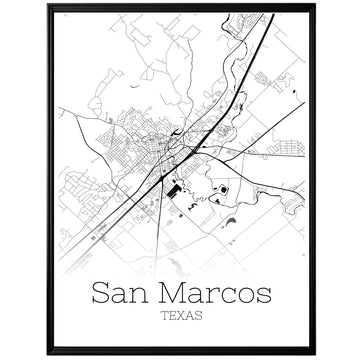 San Marcos Texas City Map Poster - GroovyGrove