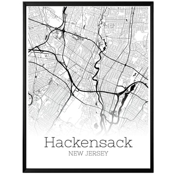 Hackensack New Jersey City Map Poster - GroovyGrove