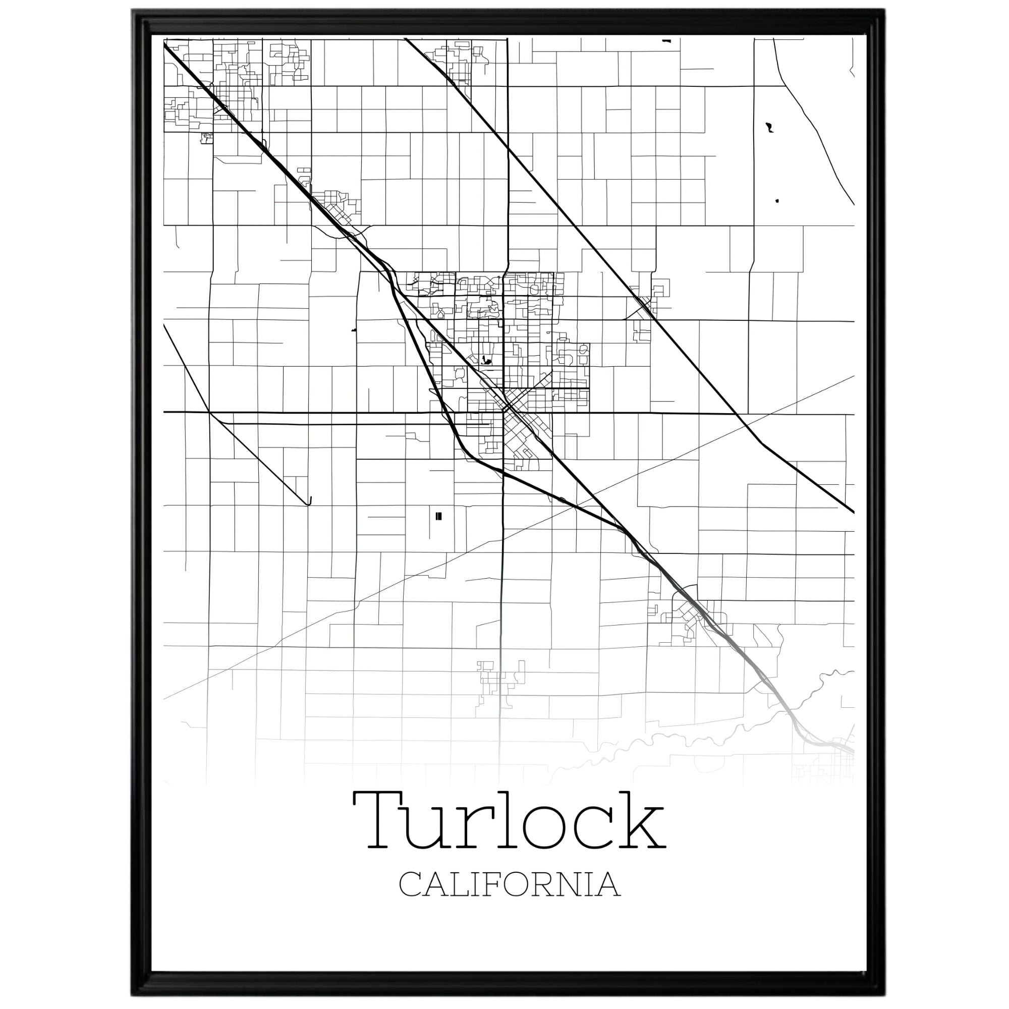 Turlock California City Map Poster - GroovyGrove