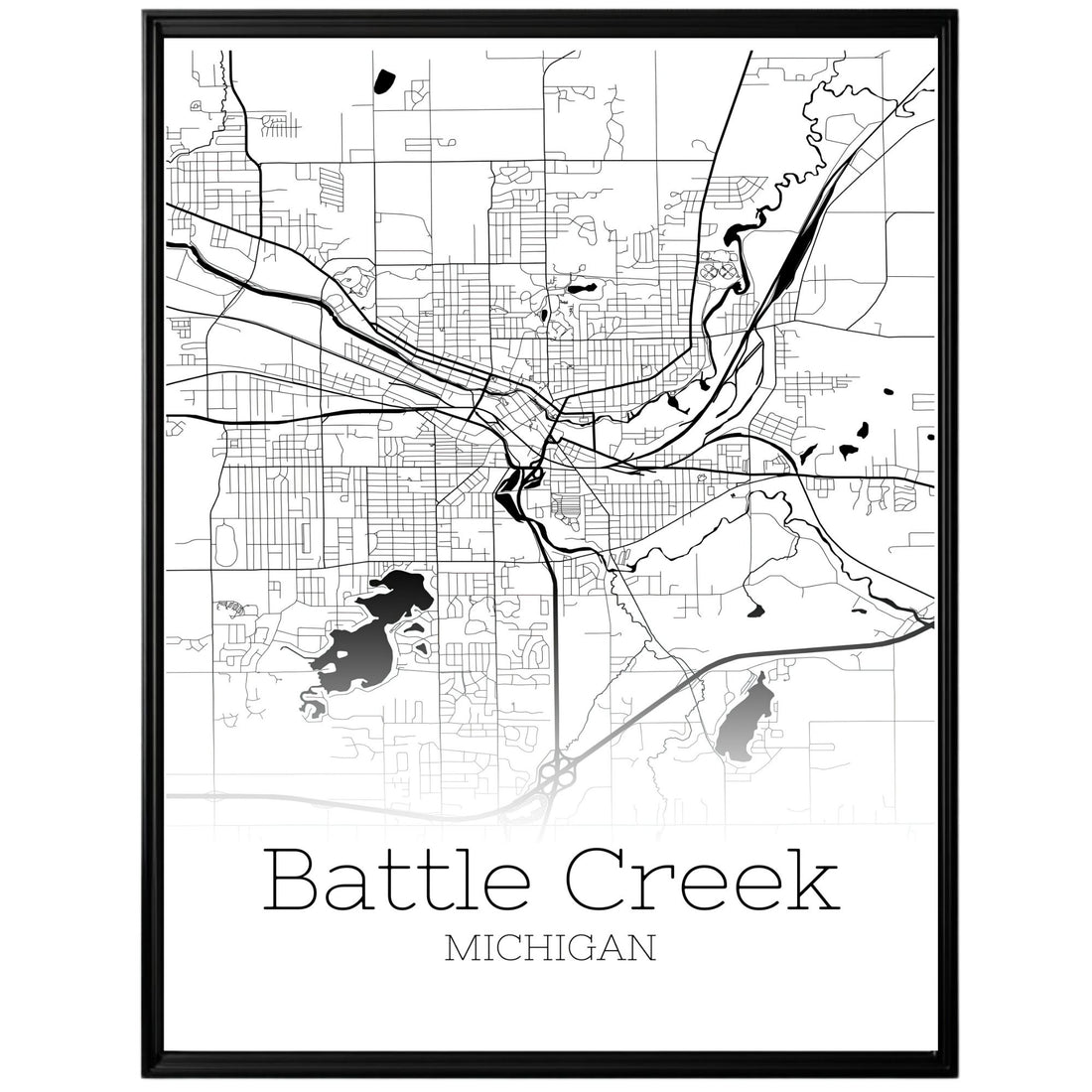 Battle Creek Michigan City Map Poster - GroovyGrove