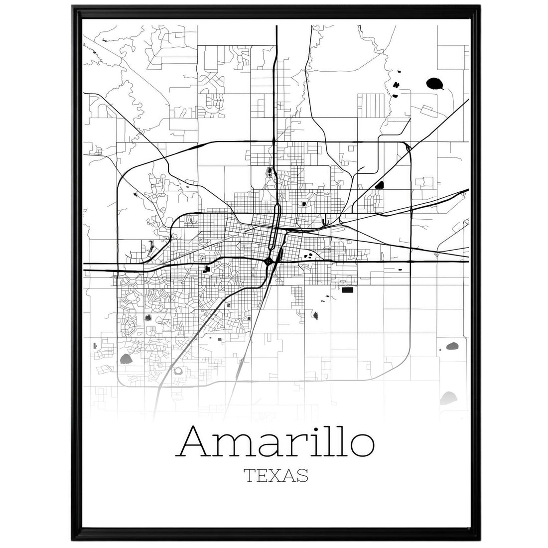 Amarillo Texas City Map Poster - GroovyGrove