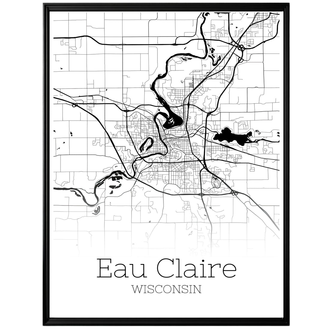 Eau Claire Wisconsin City Map Poster - GroovyGrove