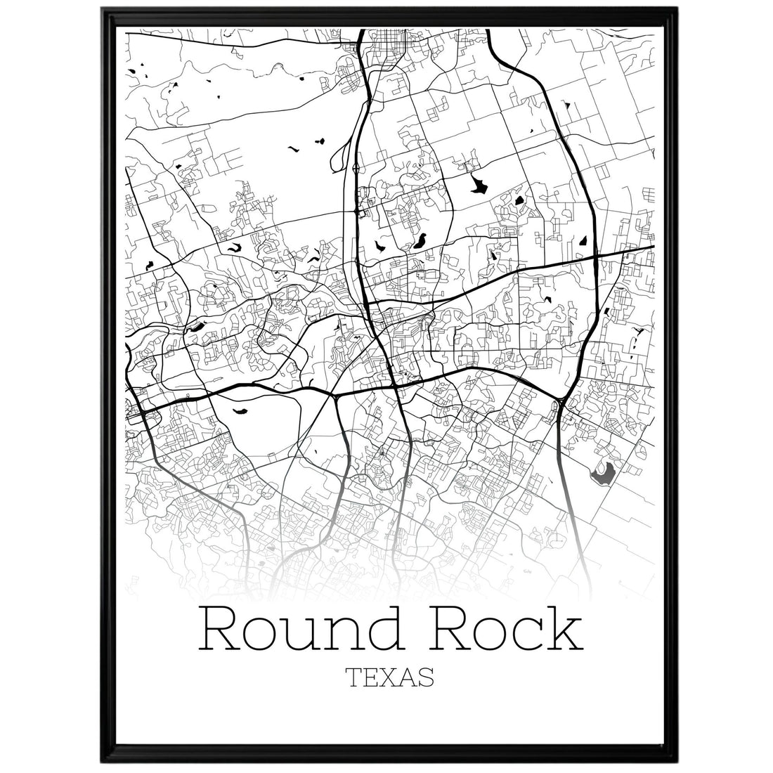 Round Rock Texas City Map Poster - GroovyGrove