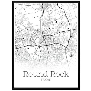 Round Rock Texas City Map Poster - GroovyGrove