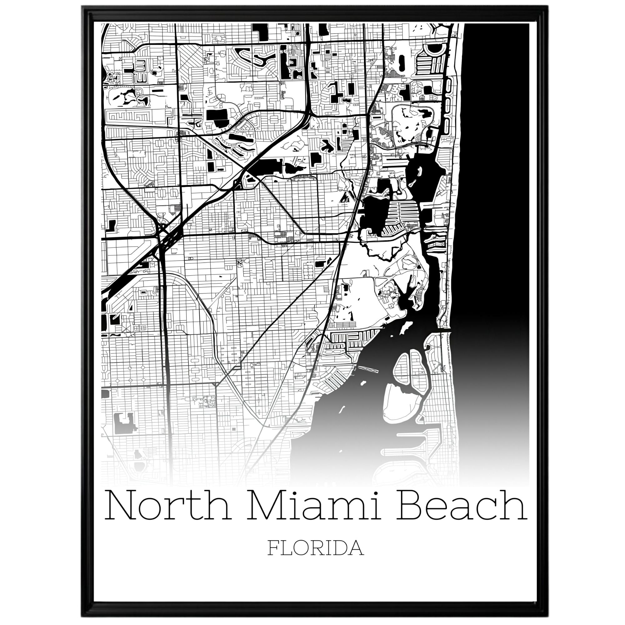 North Miami Beach Florida City Map Poster - GroovyGrove