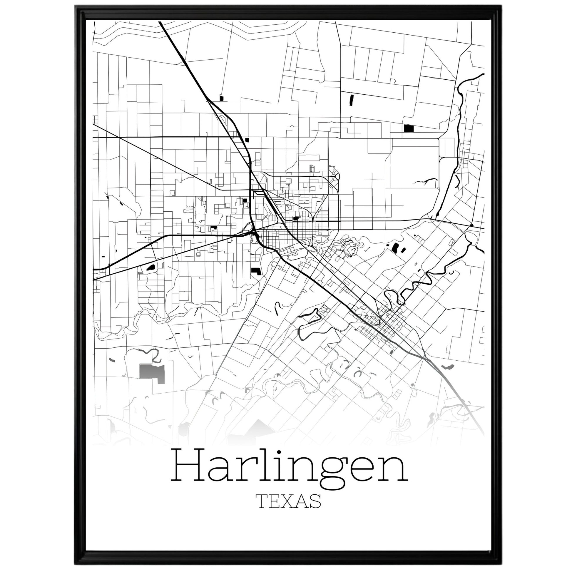 Harlingen Texas City Map Poster - GroovyGrove