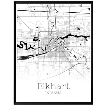 Elkhart Indiana City Map Poster - GroovyGrove