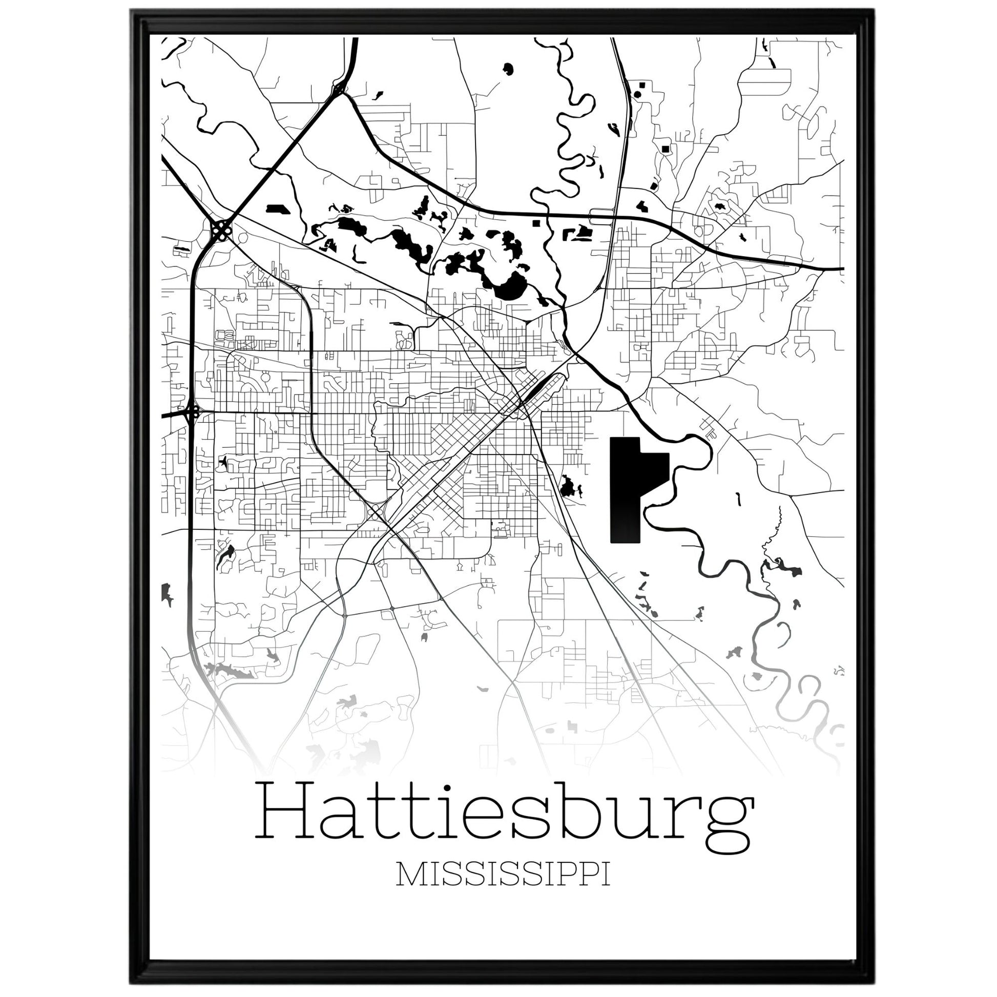 Hattiesburg Mississippi City Map Poster - GroovyGrove