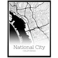 National City California Map Poster - GroovyGrove