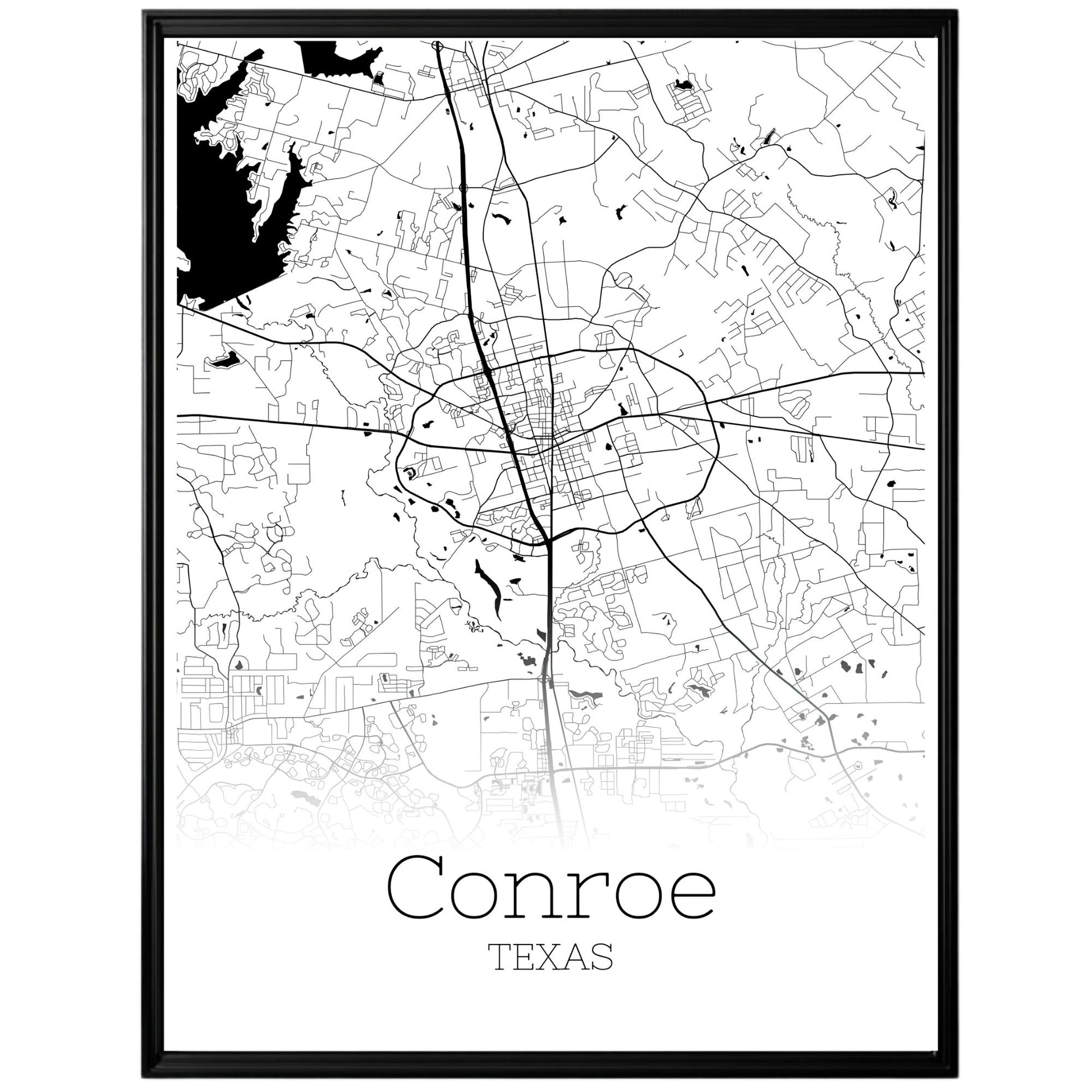 Conroe Texas City Map Poster - GroovyGrove