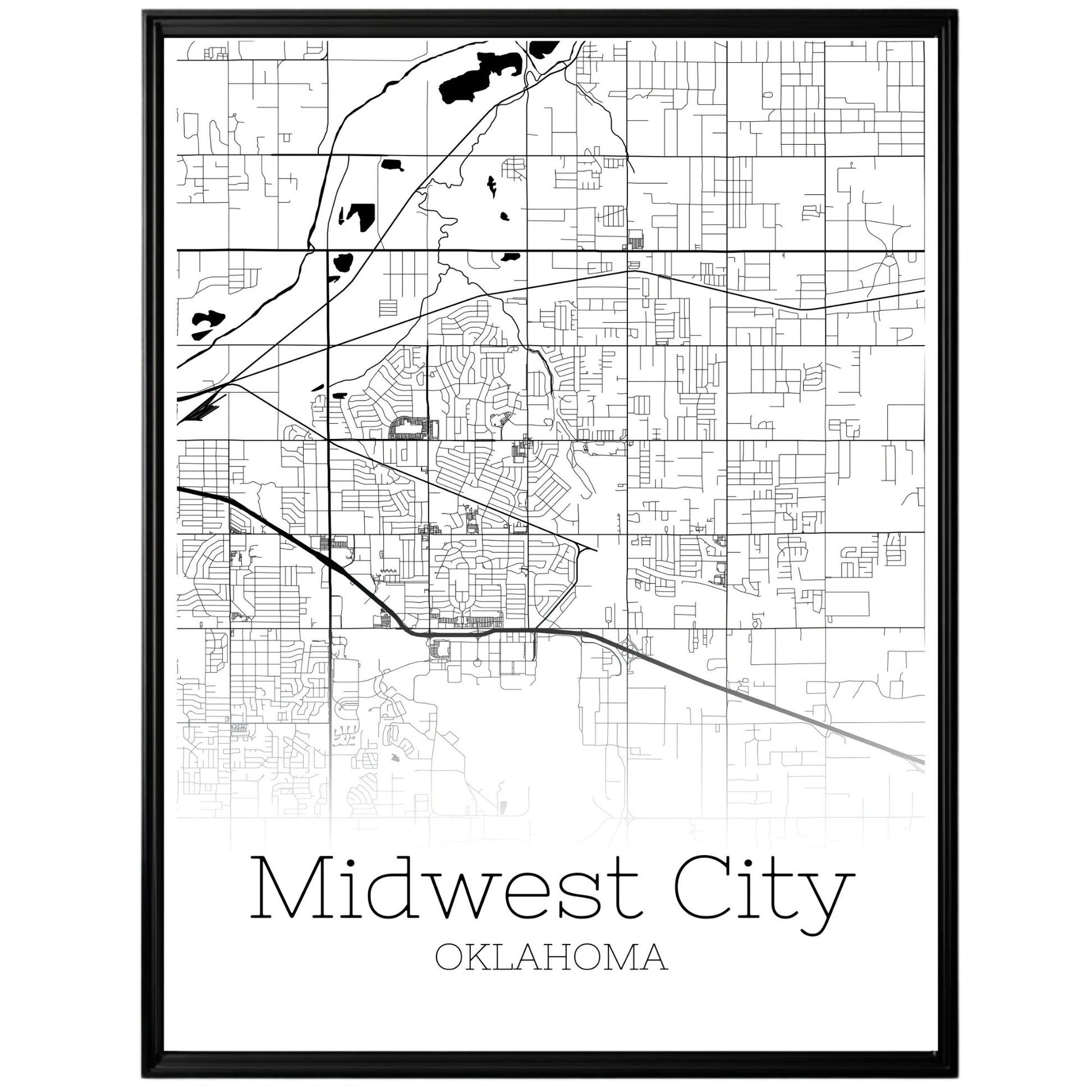 Midwest City Oklahoma Map Poster - GroovyGrove