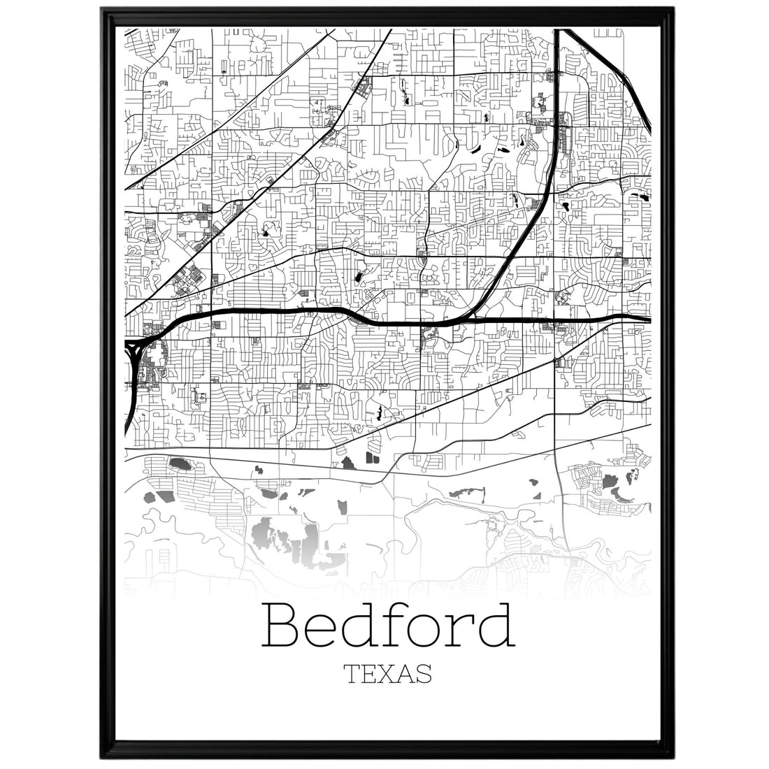 Bedford Texas City Map Poster - GroovyGrove