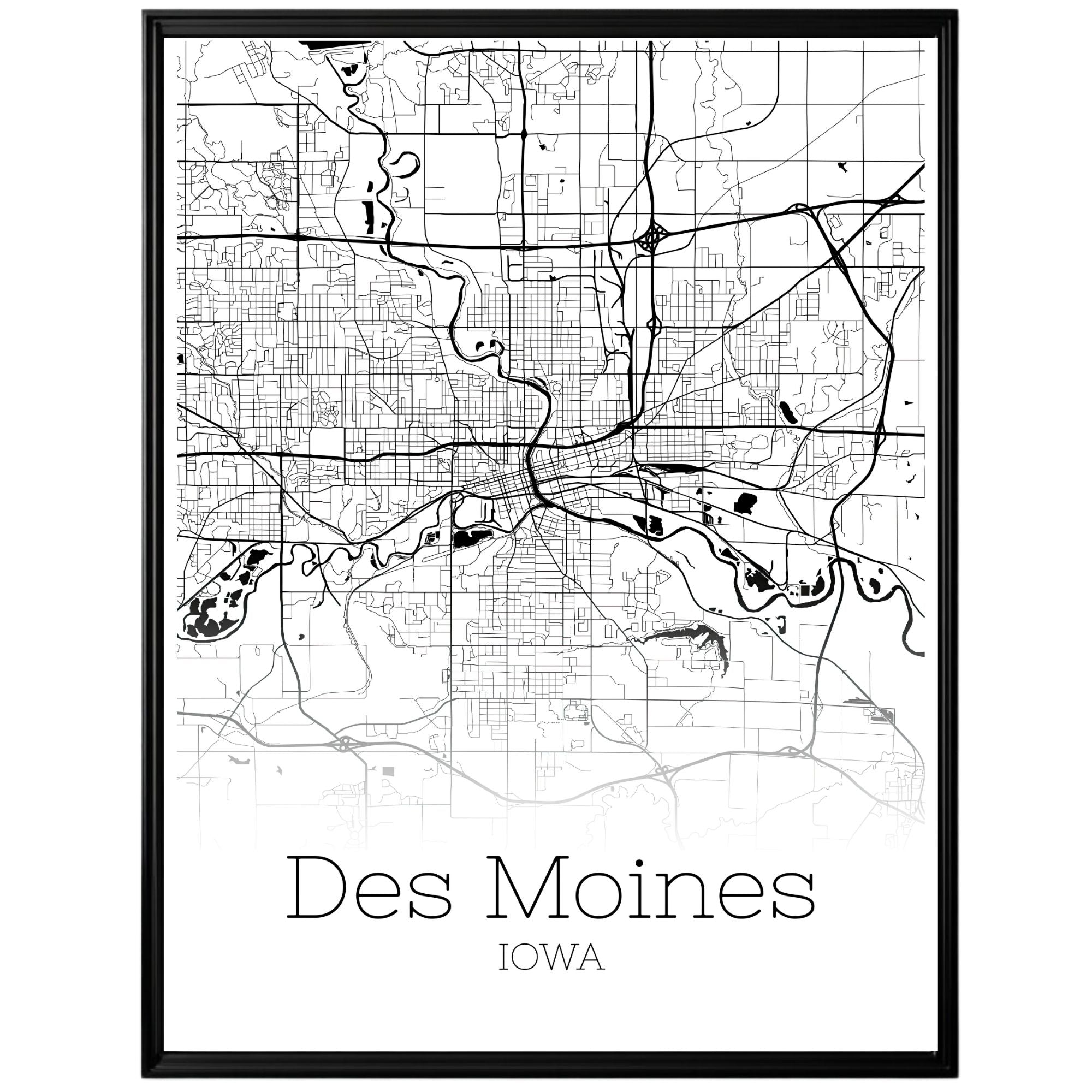 Des Moines Iowa City Map Poster - GroovyGrove