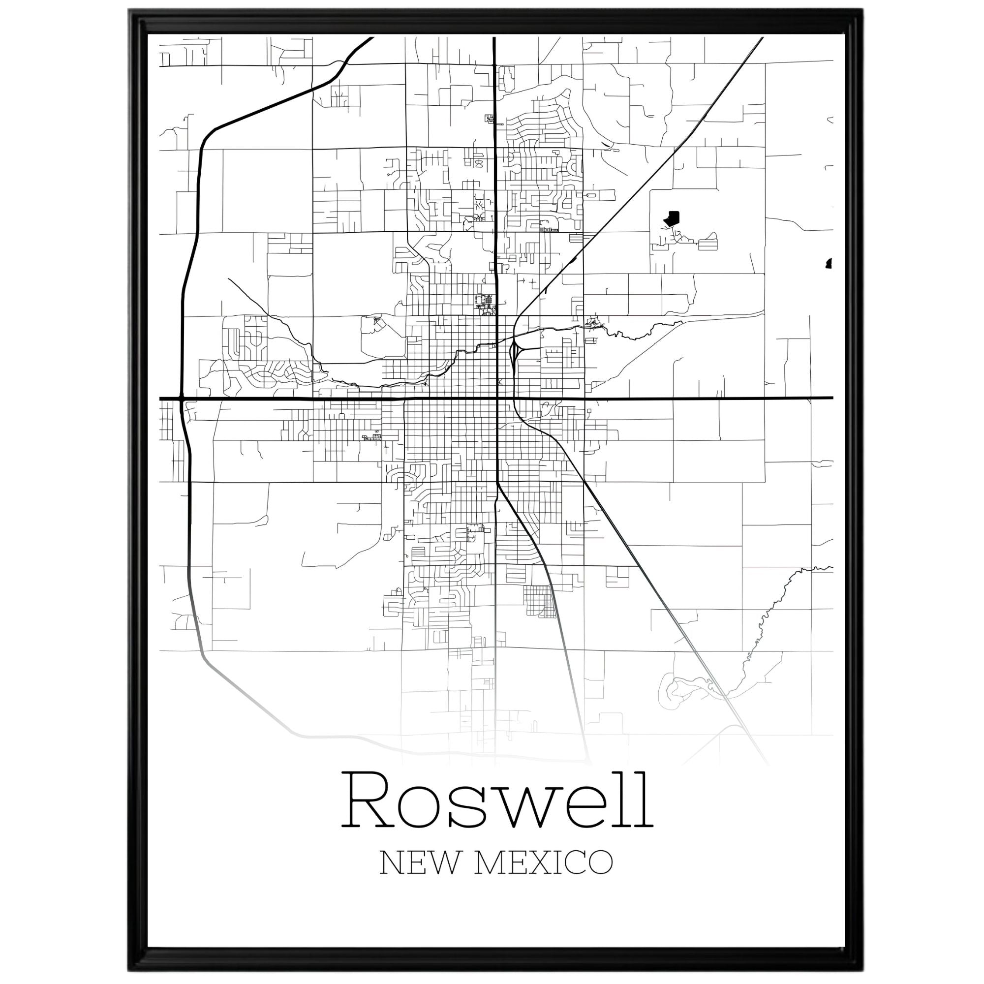 Roswell New Mexico City Map Poster - GroovyGrove