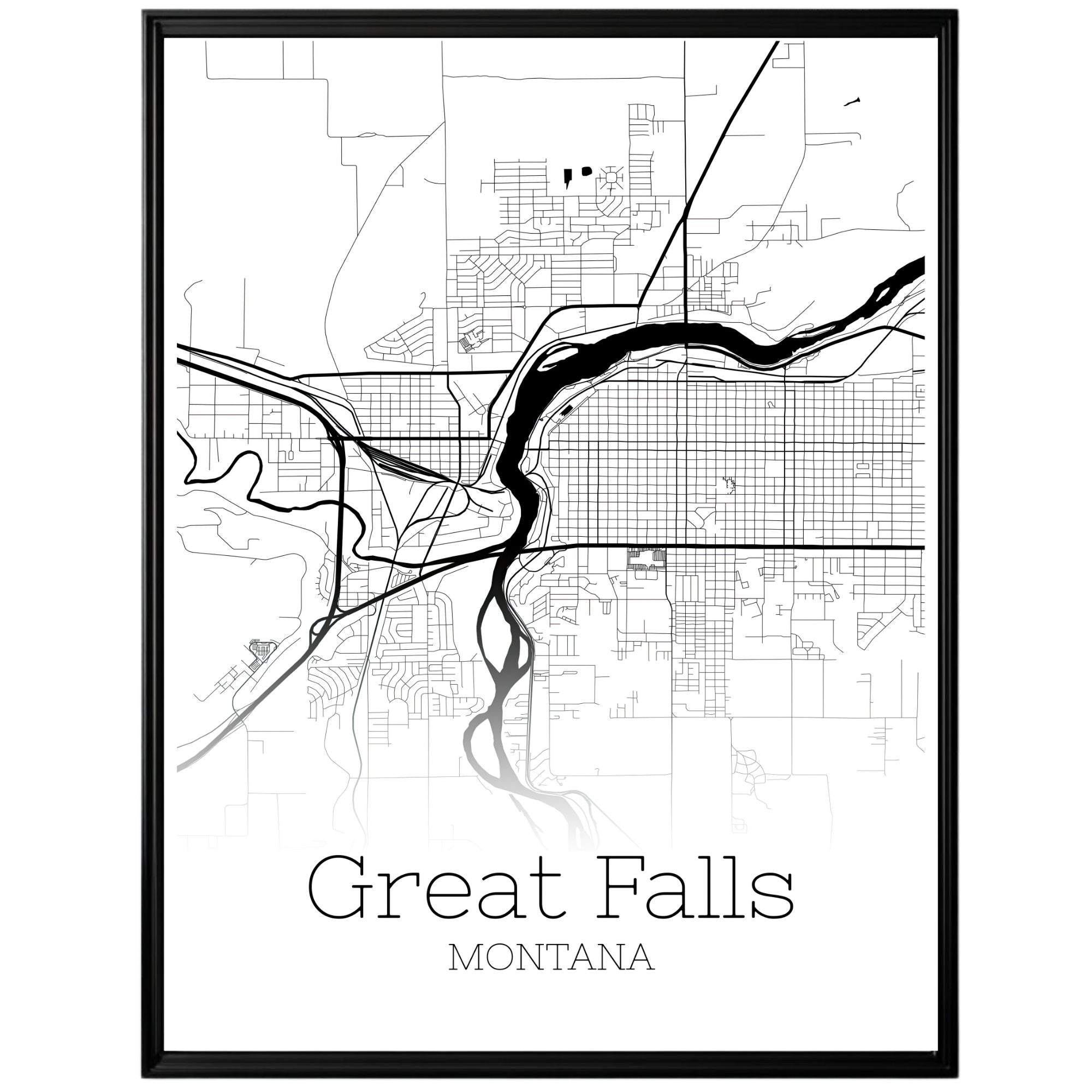 Great Falls Montana City Map Poster - GroovyGrove