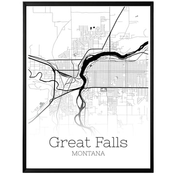 Great Falls Montana City Map Poster - GroovyGrove