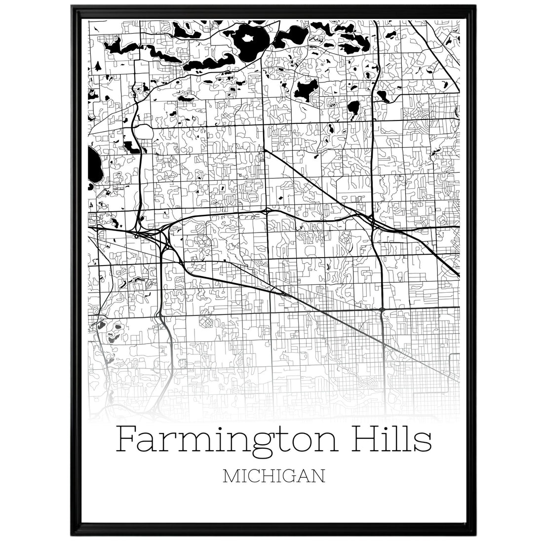 Farmington Hills Michigan City Map Poster - GroovyGrove