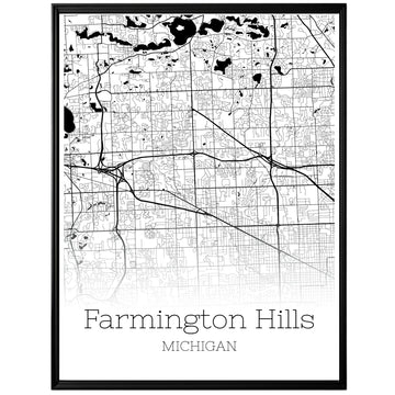 Farmington Hills Michigan City Map Poster - GroovyGrove