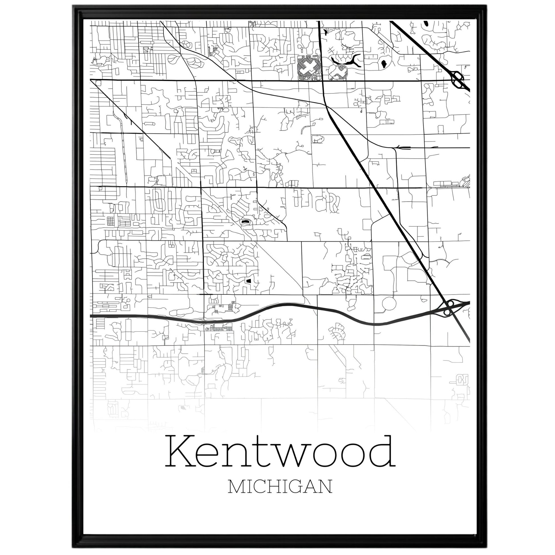 Kentwood Michigan City Map Poster - GroovyGrove