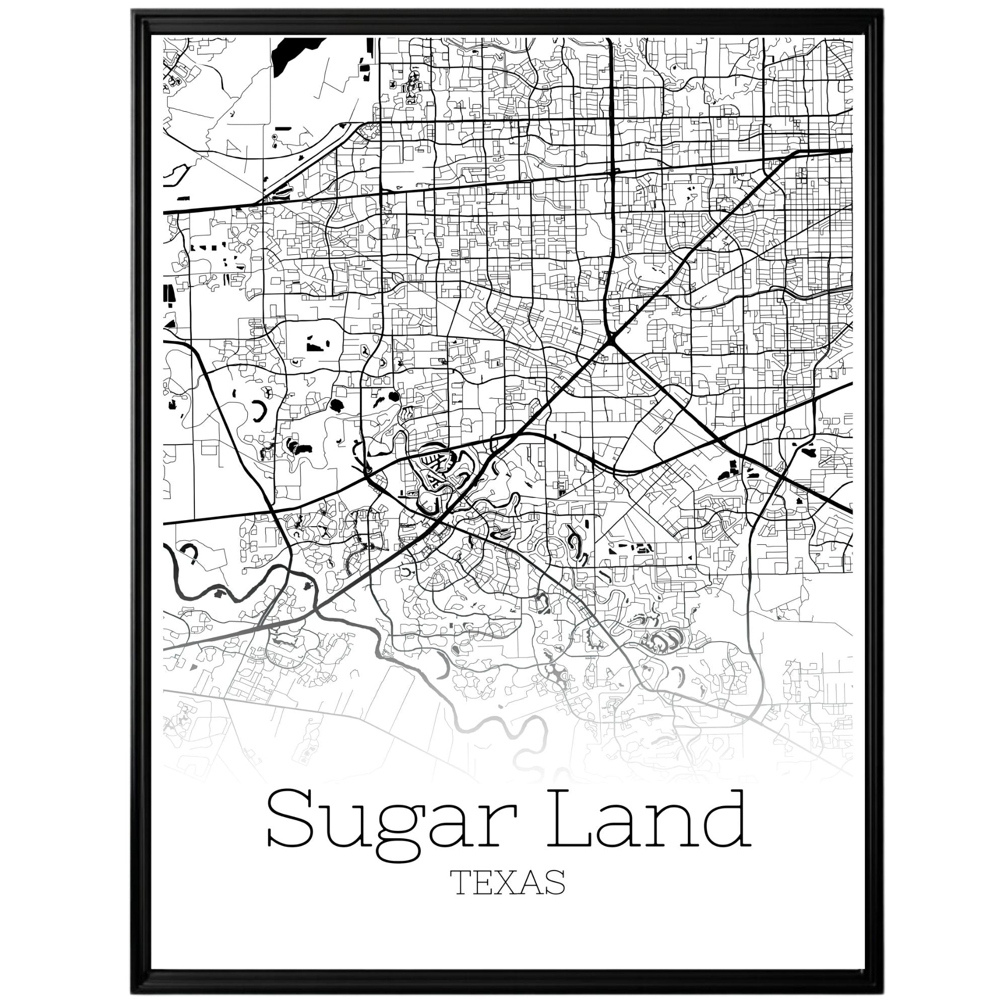 Sugar Land Texas City Map Poster - GroovyGrove