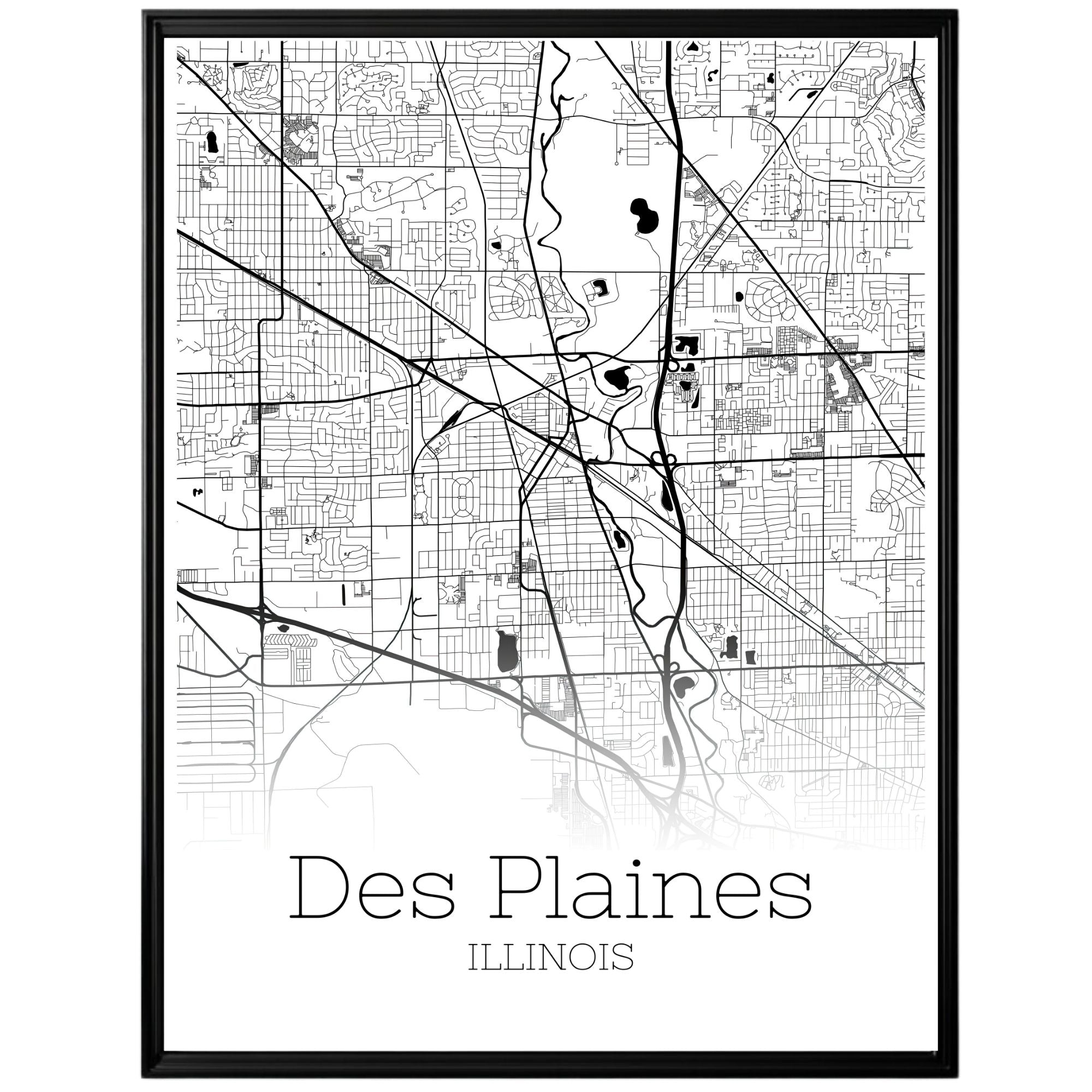 Des Plaines Illinois City Map Poster - GroovyGrove