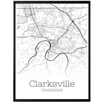 Clarksville Tennessee City Map Poster - GroovyGrove