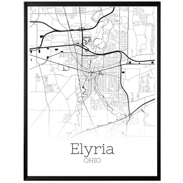 Elyria Ohio City Map Poster - GroovyGrove