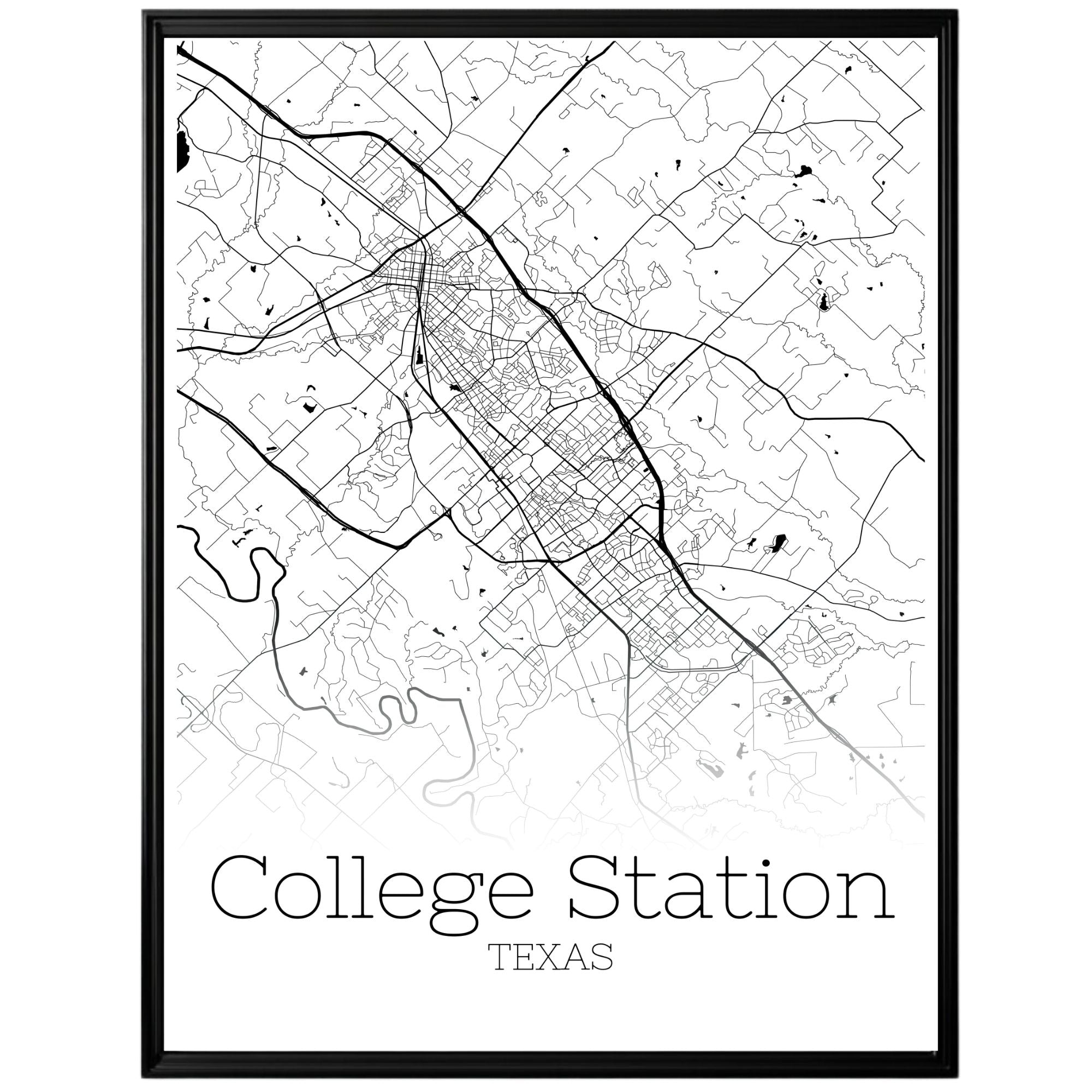 College Station Texas City Map Poster - GroovyGrove