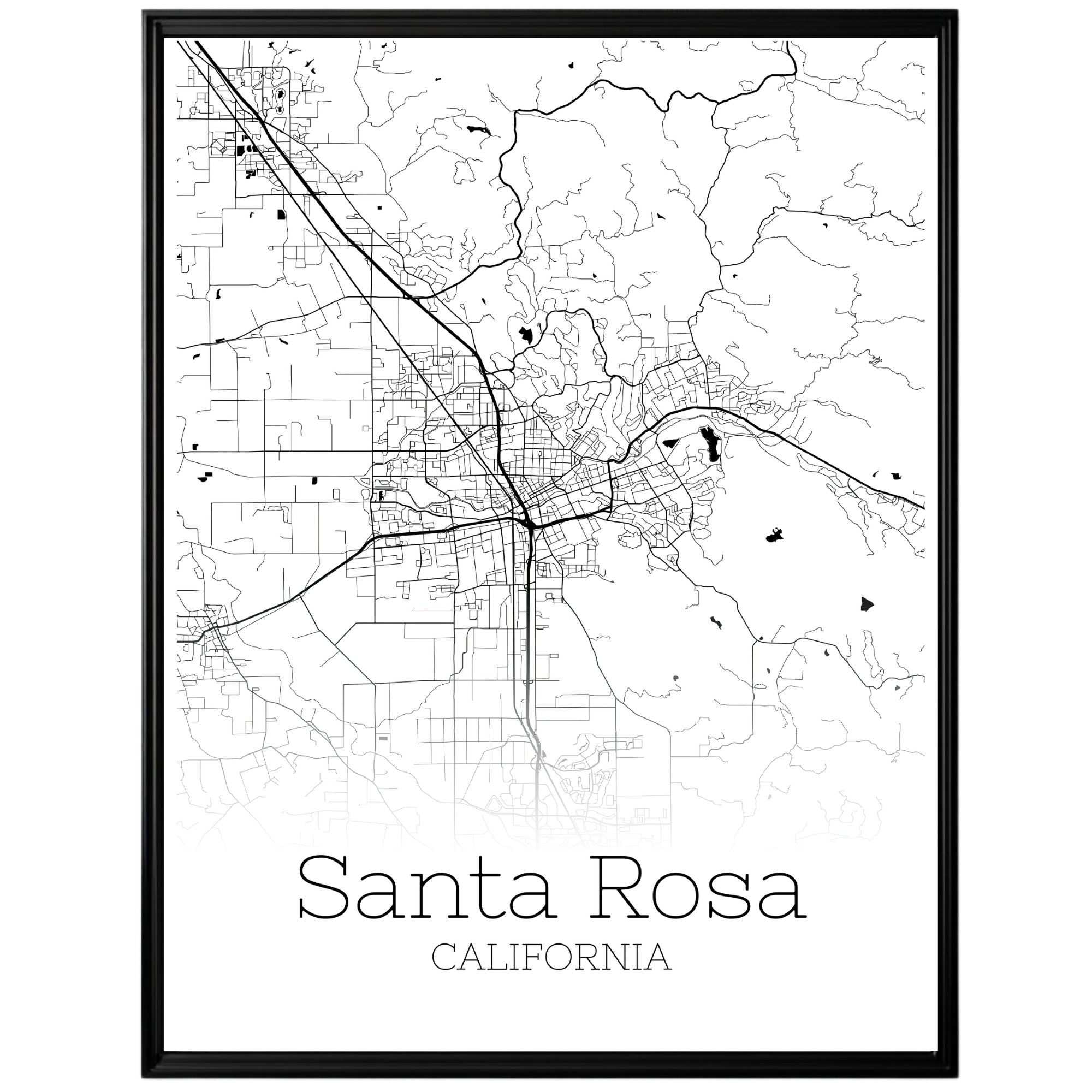 Santa Rosa California City Map Poster - GroovyGrove