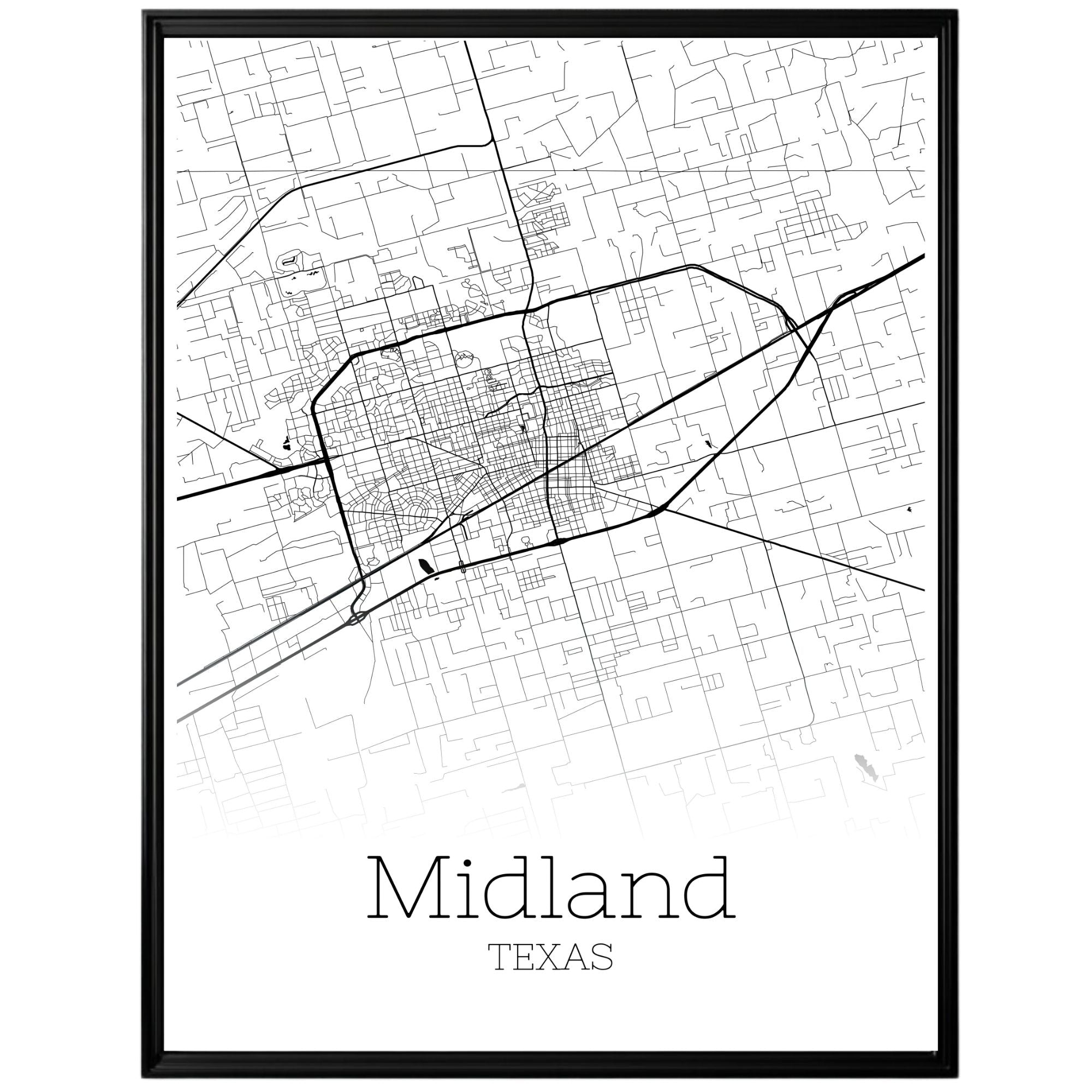 Midland Texas City Map Poster - GroovyGrove