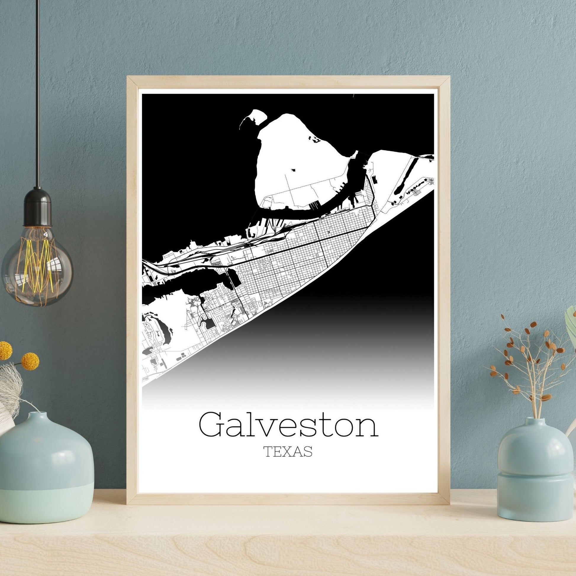 Galveston Texas City Map Poster - GroovyGrove