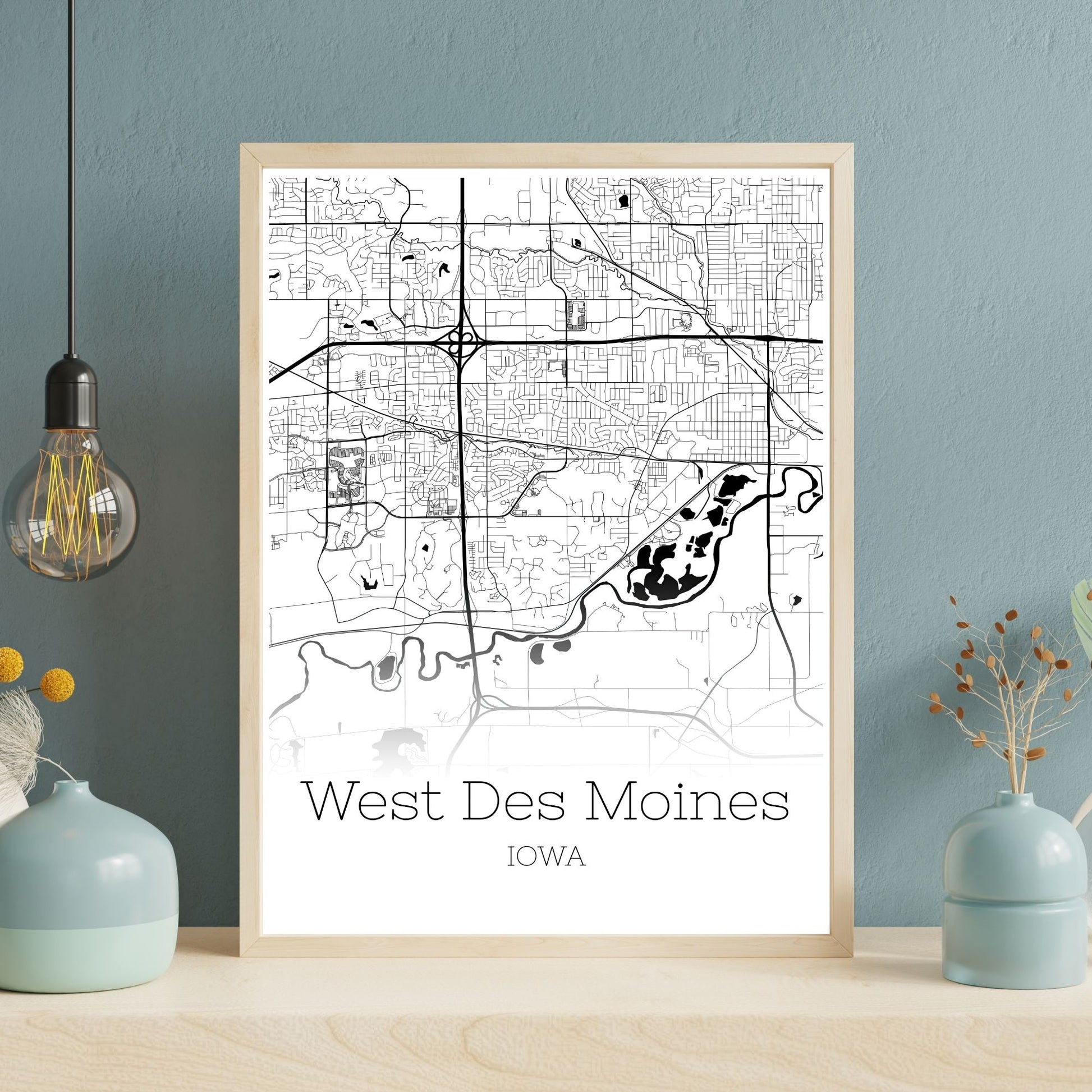 West Des Moines Iowa City Map Poster - GroovyGrove