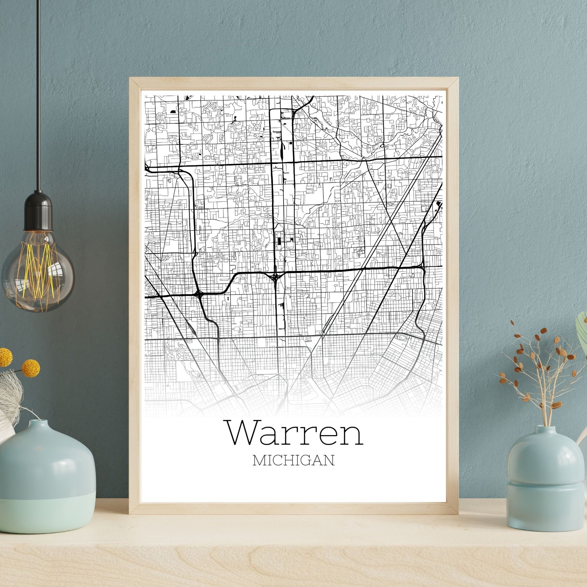 Warren Michigan City Map Poster - GroovyGrove