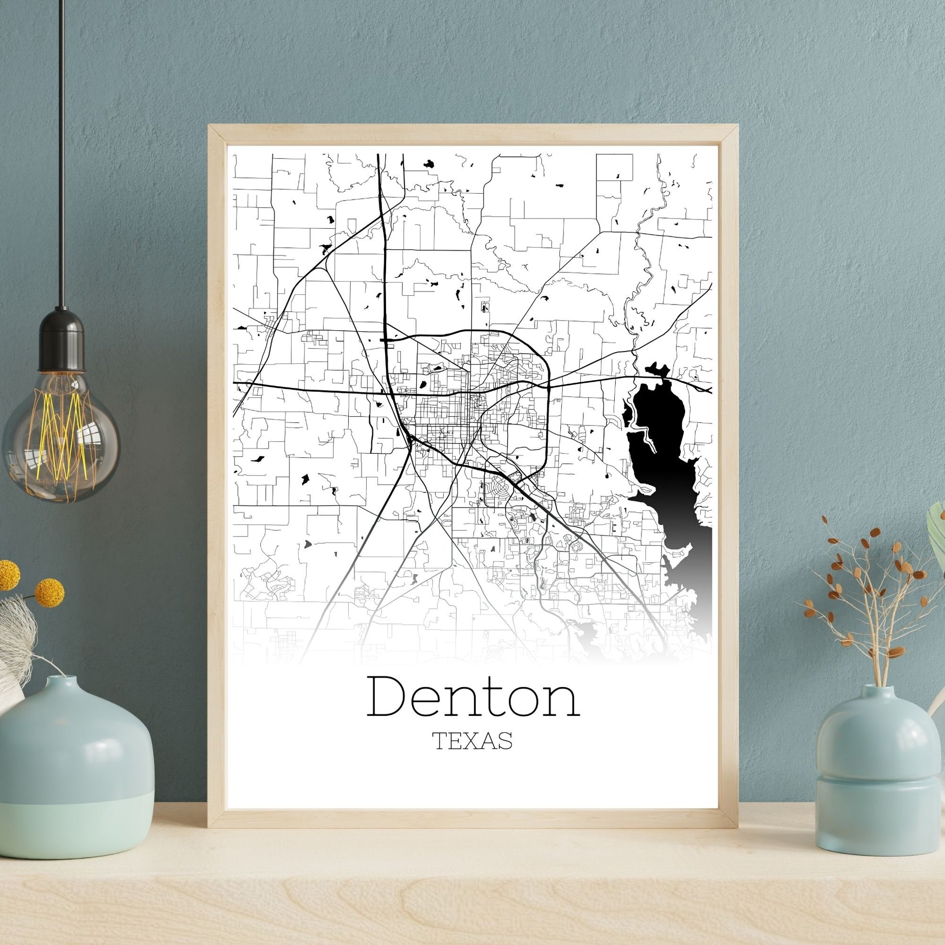 Denton Texas City Map Poster - GroovyGrove