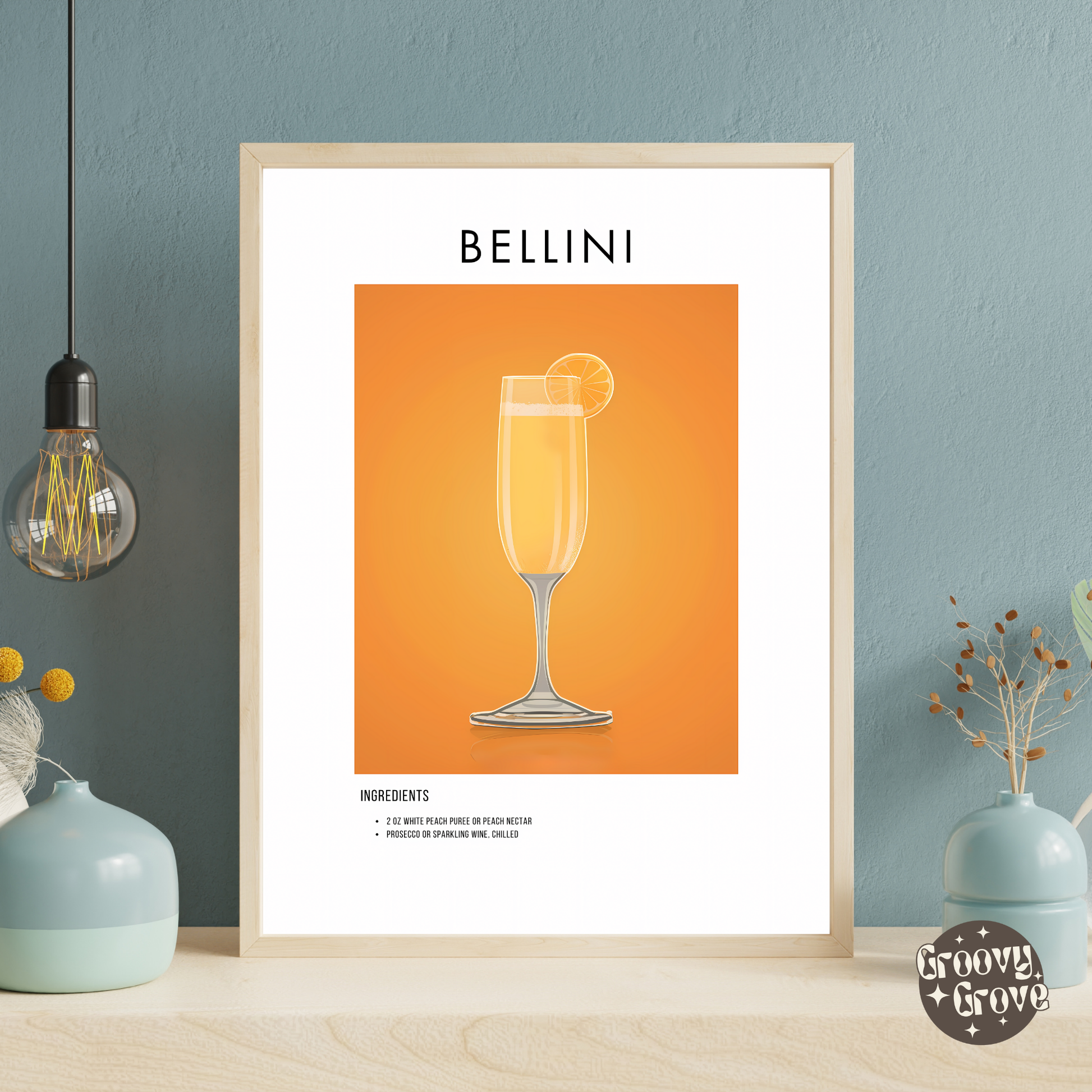 Bellini Retro Cocktail Poster - GroovyGrove