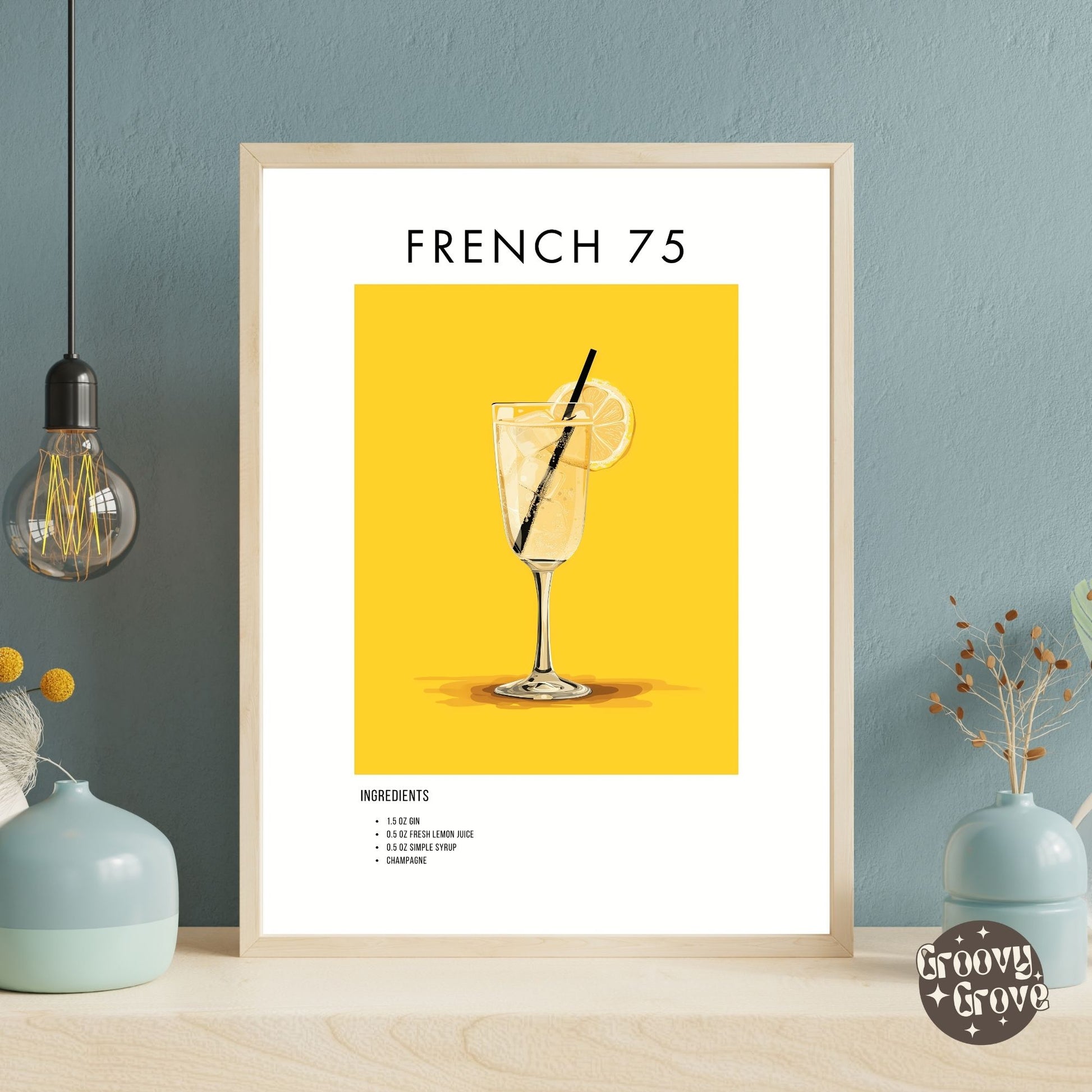 French 75 Retro Cocktail Poster - GroovyGrove